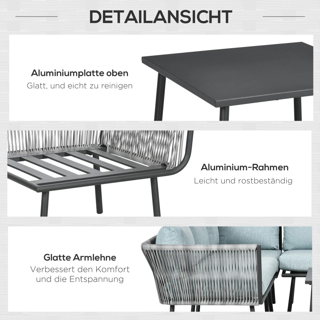 DIVANO DA GIARDINO Set 4 pezzi Grigio in Alluminio e Rattan sintetico
