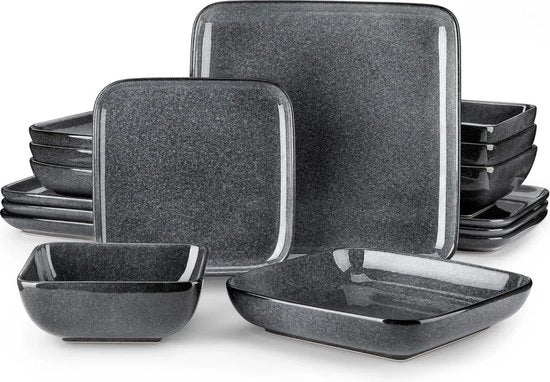 Set di Cucina Quadrata in Grigio - 16 pezzi - Per 4 Persone - Design Moderno