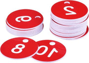 Set di 25 ganci chiave in acrilico rotondi con etichetta ID graviata rossa per decorazione.