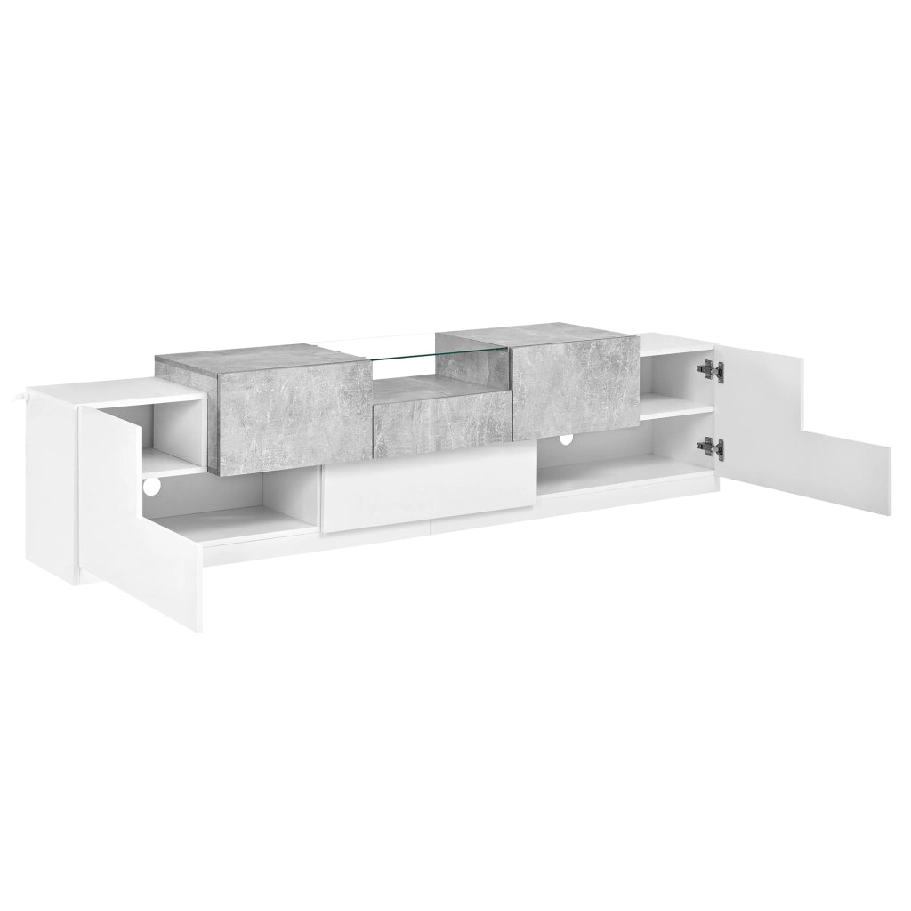 Mobile TV con 4 ante; nicchia aperta in vetro temperato; cassetto centrale e ribalta; per soggiorno; 200 × 33 × 48;5 cm
