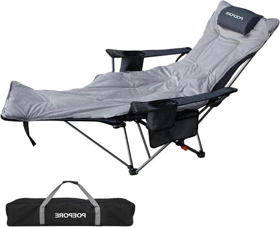 Campingstool pieghevole con supporto per i piedi - 4 volte regolabile - Ultraleggero e ripiegabile