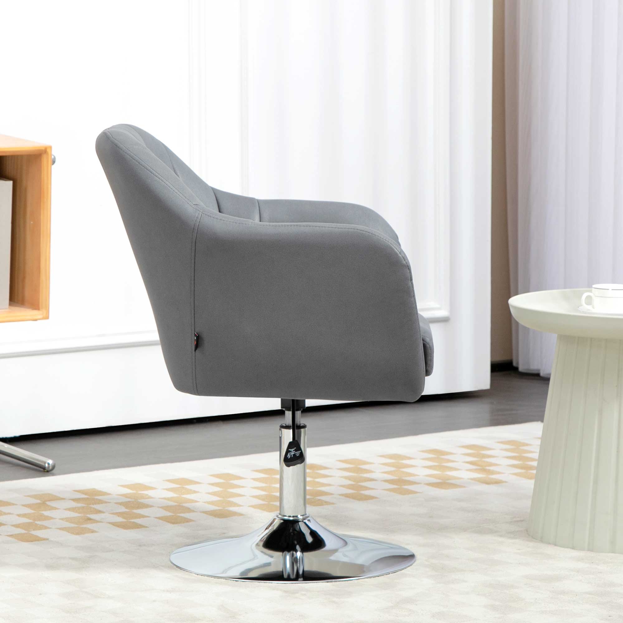 Poltrona Girevole con Cuscino Lombare 60x60x79-91 cm in Tessuto Tecnico Grigio