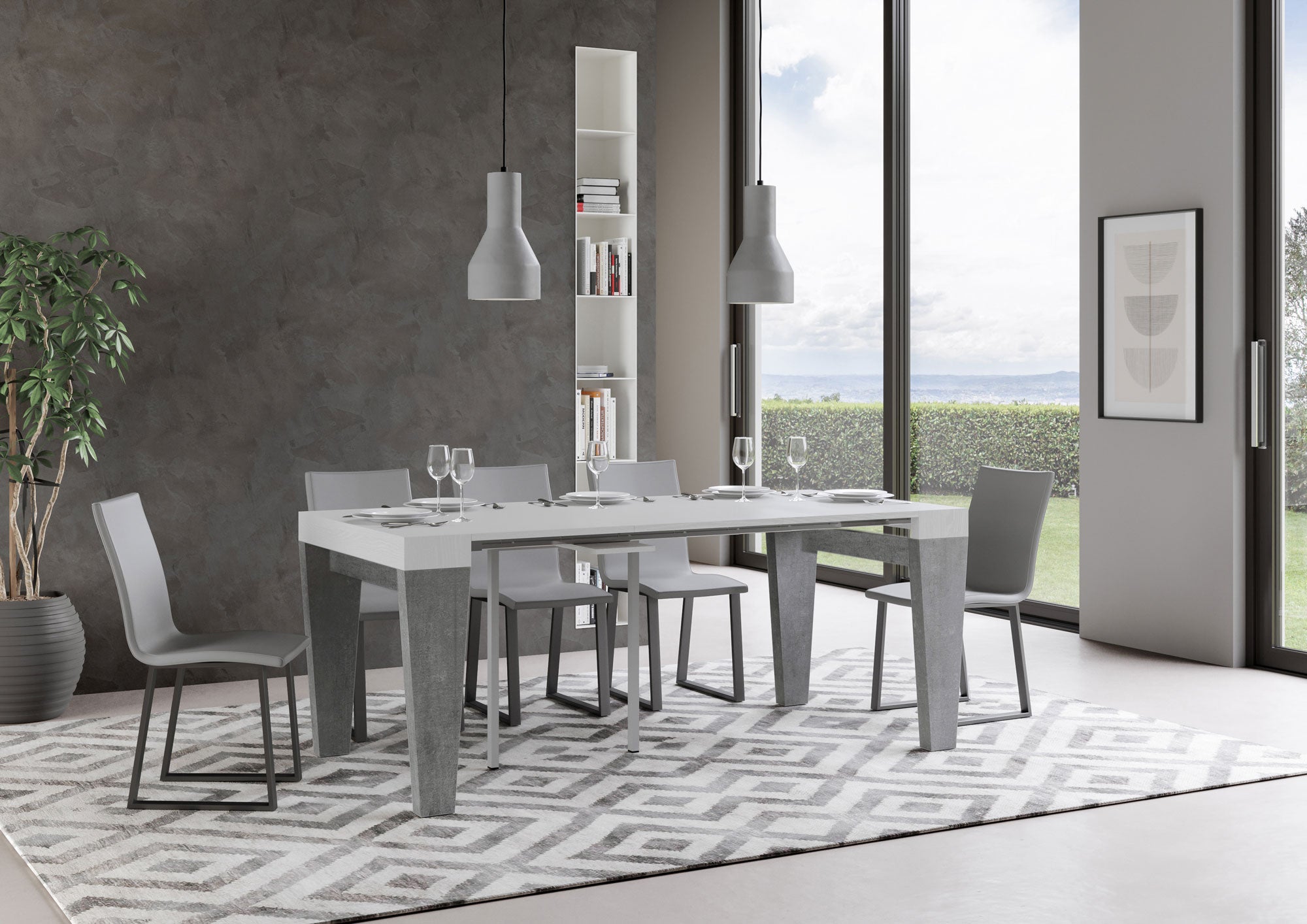 Consolle Allungabile 90-300x40x77 cm in Nobilitato Bianco e Grigio