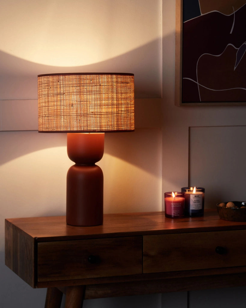Lampada da comodino con paralume in rafia nera e base in ceramica Stile moderno Soggiorno Camera da letto