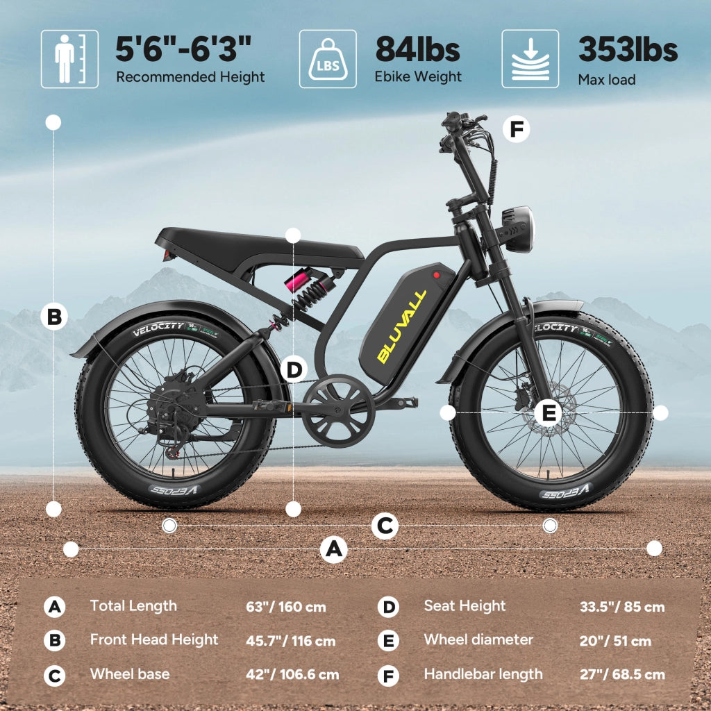 Bici Elettrica 20" Fat Bike 250W (Picco 1500W), Batteria 52V 20Ah Rimovibile con Serratura, Freni Idraulici + Doppia Sospensione Idraulica, Shimano 7 Marce, Bici per Citt¨¤ e Fuoristrada Portata 150kg