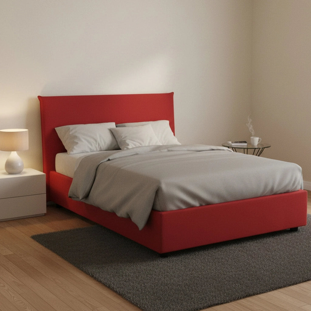 Alvino, Letto Piazza e Mezza Materasso Incluso Made in Italy, Rosso