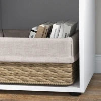 Scrivania Angolare per PC con 2 Cassetti e Ripiani Aperti, Scrivania ad Angolo Forma a L in Legno e Metallo, 117x83.5x76 cm, Bianco