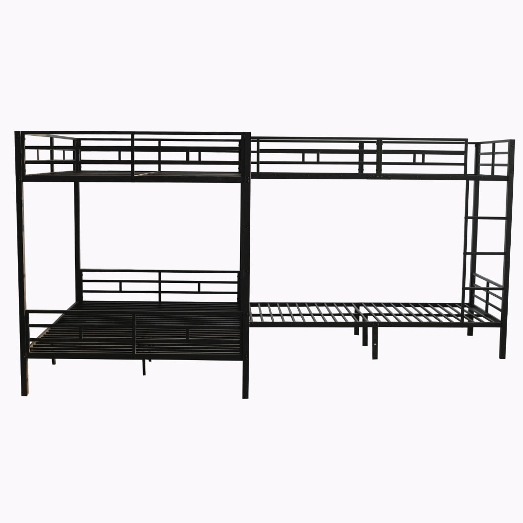 OKWISH Letto a Castello 90×200 cm e 140×200 cm, Letto 3 Posti con Scala a 3 Gradini e Rete a Doghe, senza Materasso, Nero