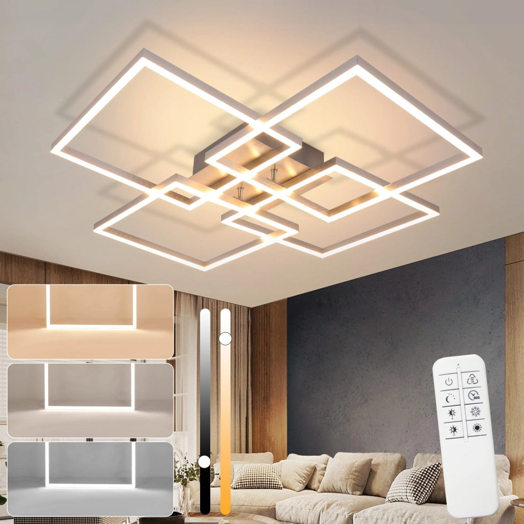 ZMH Lampada da soffitto LED argento rettangolare 72cm 48W dimmerabile per soggiorno