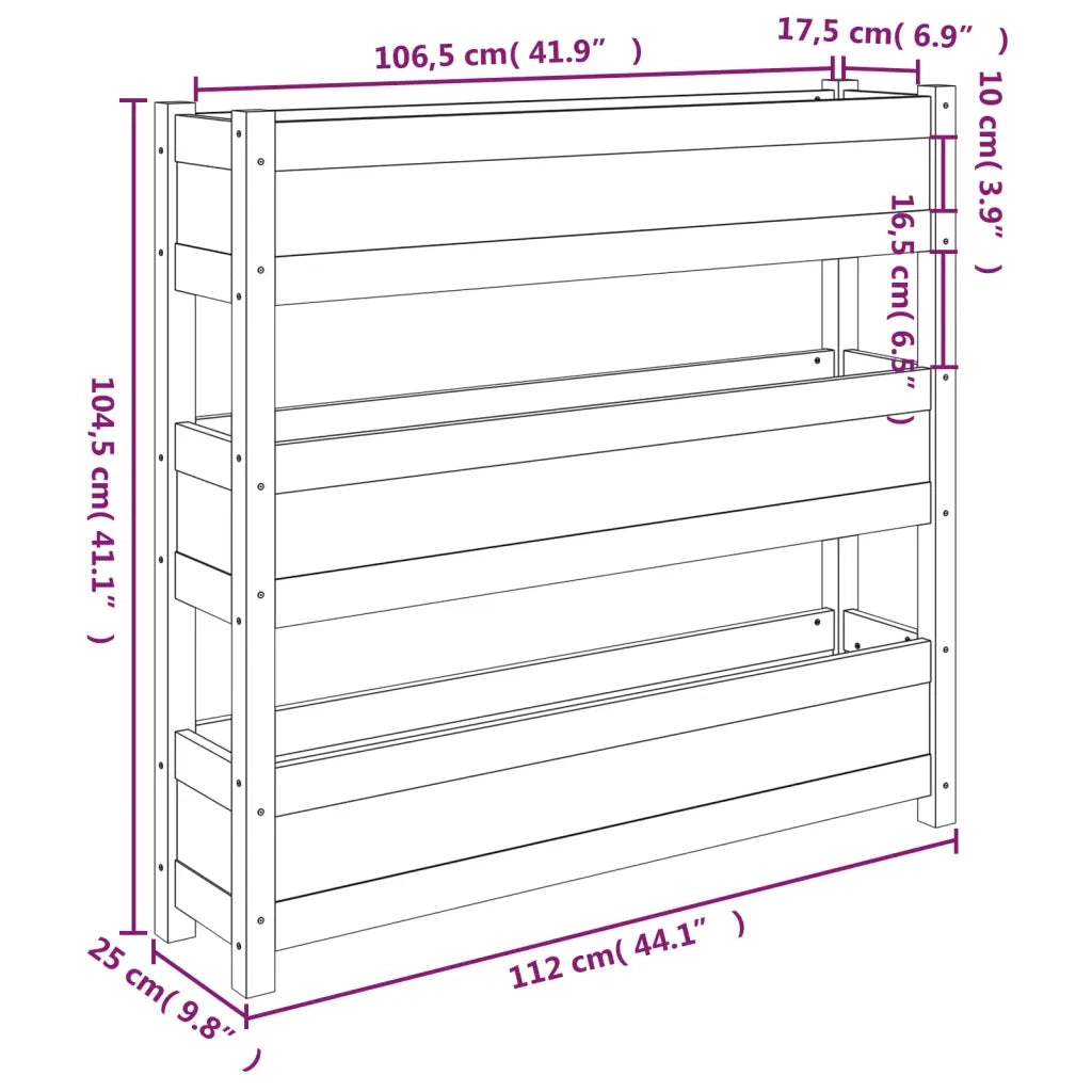 Fioriera-Vaso da Esterno-Contenitore per Piante Nera 112x25x104,5 cm in Legno Massello di Pino
