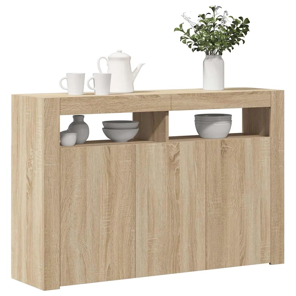 Credenza | Madia | Buffet da pranzo | Armadio da pranzo con Luci LED Rovere Sonoma 115,5x30x75 cm