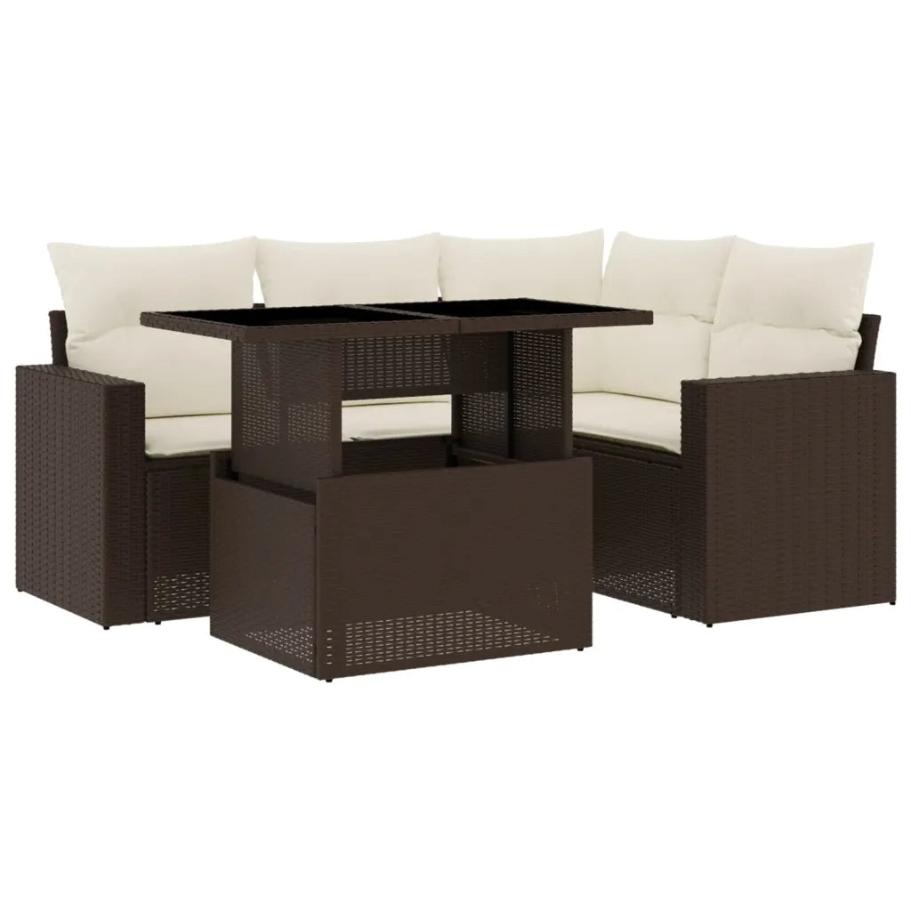 Set Divano da Giardino 5 pz con Cuscini Marrone in Polyrattan 3267253