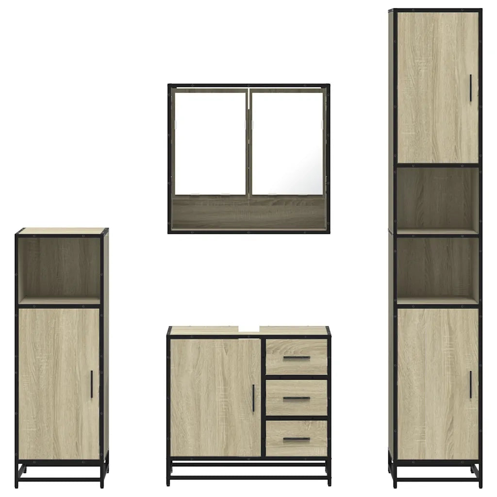 Set Mobili da Bagno 4 pz Rovere Sonoma in Legno Multistrato