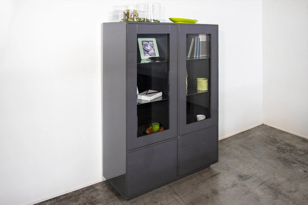 Mobile Vetrina 4 Ante 100,1x41,4x146 cm Bloom Grigio Antracite Laccato Lucido