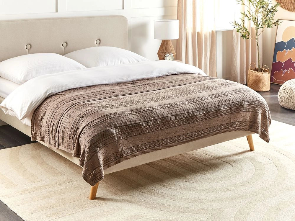 Copriletto Marrone Tessuto di cotone 150 x 200 cm Decorativo Biancheria da letto Design Classico Camera da letto