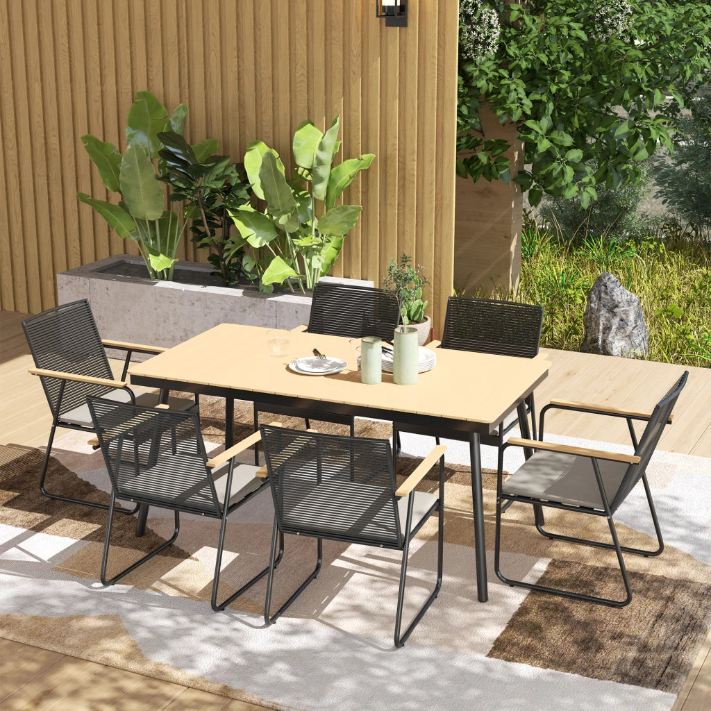 Tavolo da pranzo allungabile con 6 sedie ¨C Minimal ¨C Legno naturale e nero 180x90x75 cm