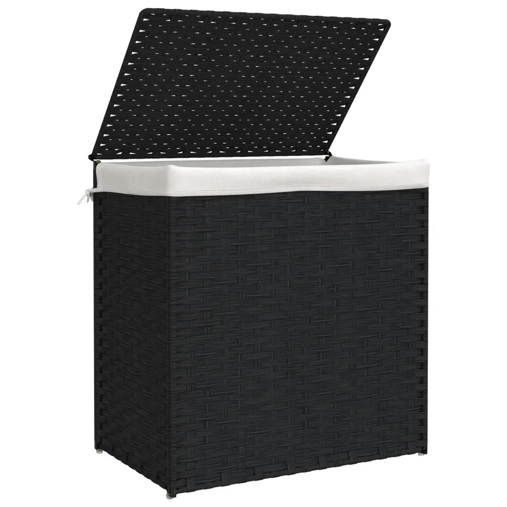 Cesto Portabiancheria 2 Sezioni Nero 53x35x57 cm Polyrattan 372037