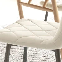 Set di 4 sedie da pranzo imbottite con schienale alto, gambe in acciaio e tessuto effetto velluto, crema