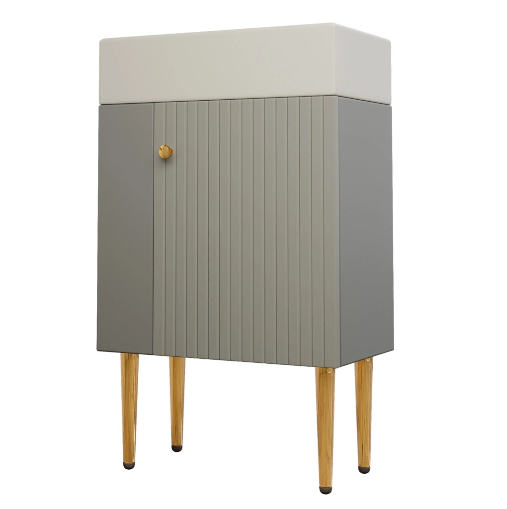 Mobile lavabo e mobiletto bagno 55 cm colore grigio chiaro con lavabo in ceramica lucida