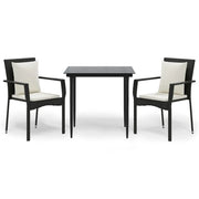 Set da Pranzo da Giardino 3 pz | Set Salotto da Giardino con Cuscini Nero in Polyrattan