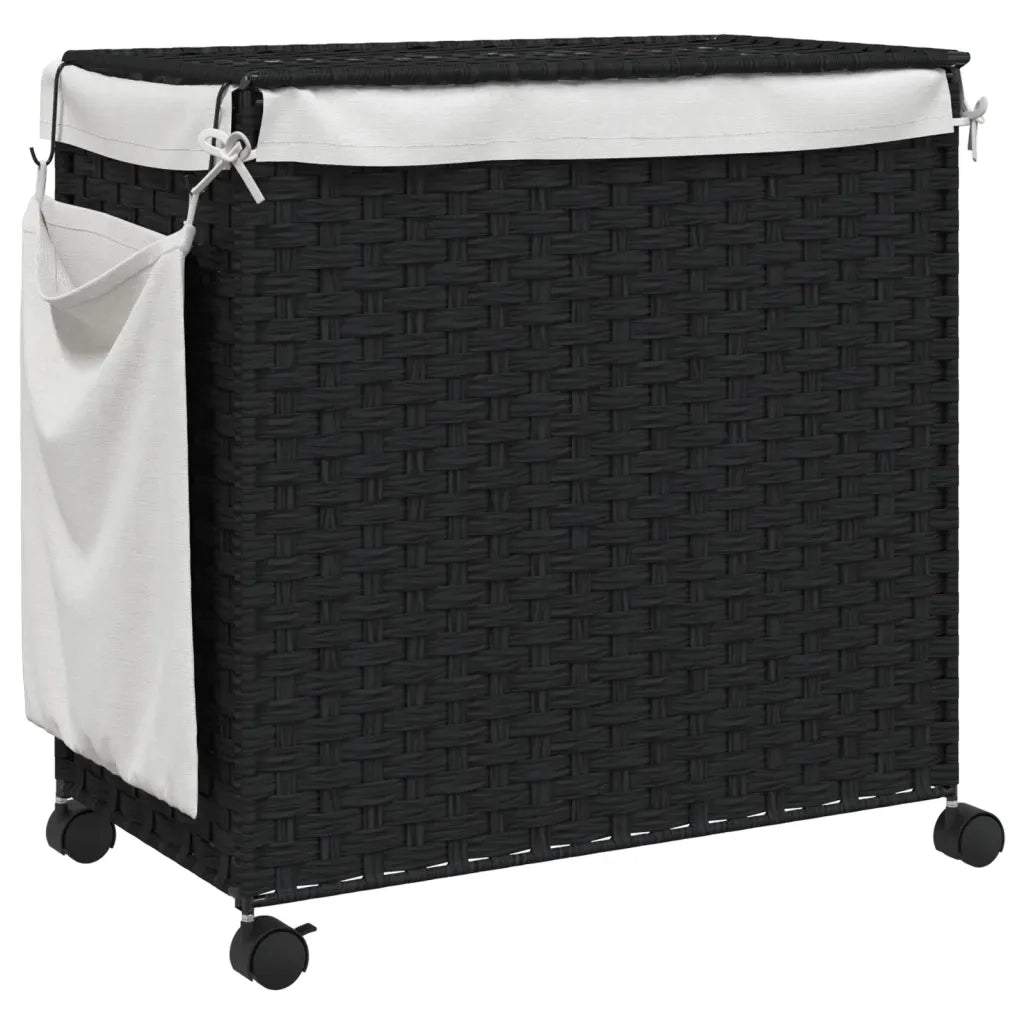 Cesto Portabiancheria con Ruote Nero 60x35x60,5 cm Rattan CFW5846476