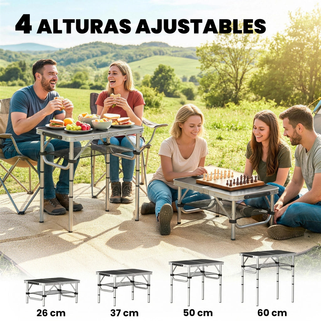 Tavolo Pieghevole Camping ¨C Zephmum ¨C Nero Aluminio 60x40x60 cm