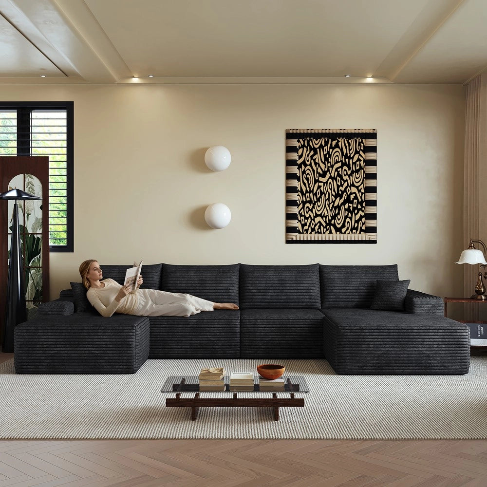 Divano angolare con chaise longue ¨C Minimal ¨C nero velluto 340cm
