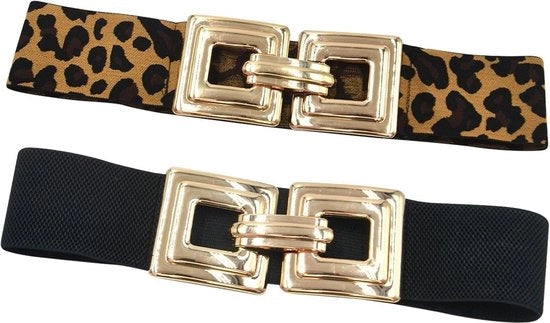 Set di 2 cinture elastiche geometriche vintage - eleganti e ampie - Nero - taglia M.