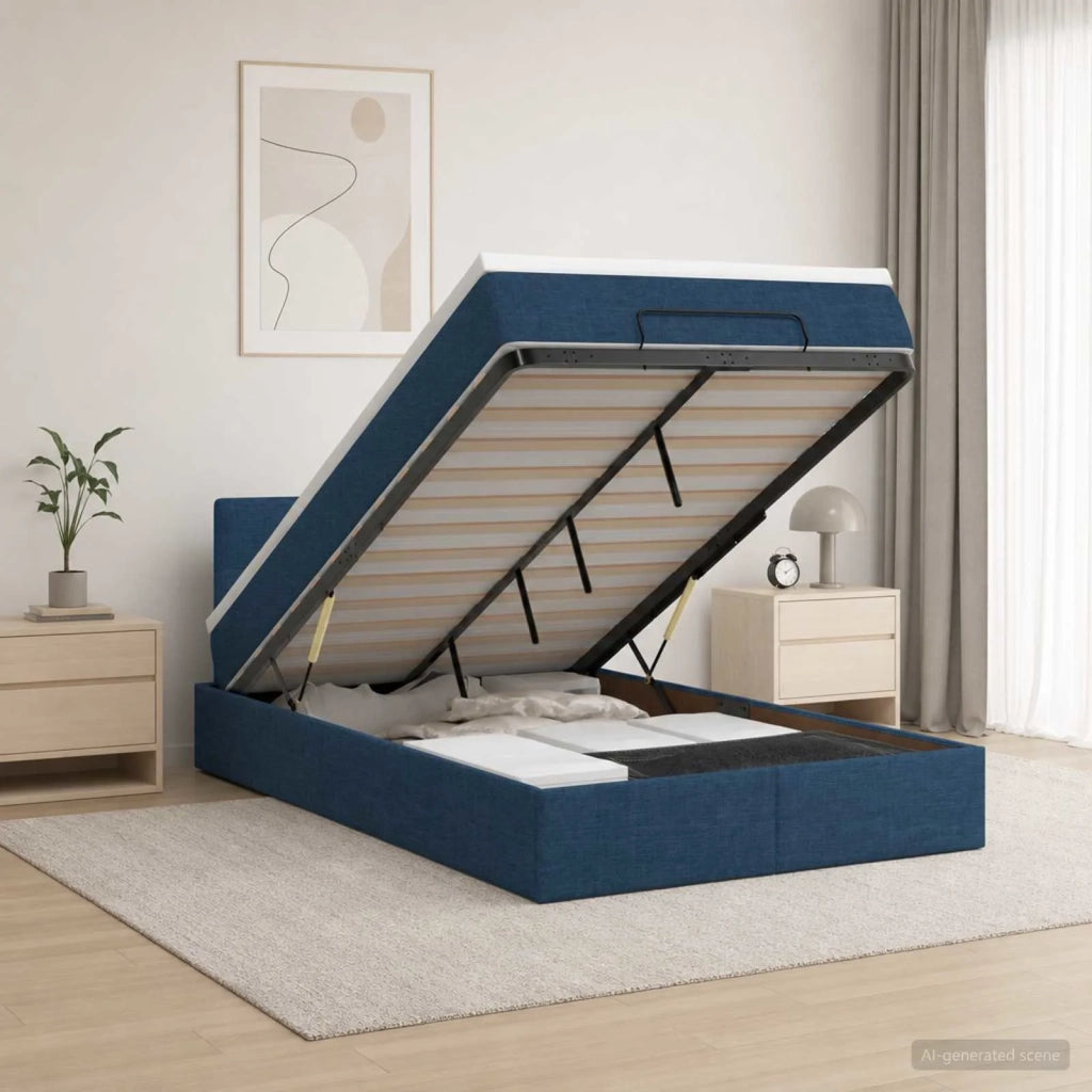 Letto Ottomano con Materasso e LED Blu 120 x 190 cm Tessuto 3458061