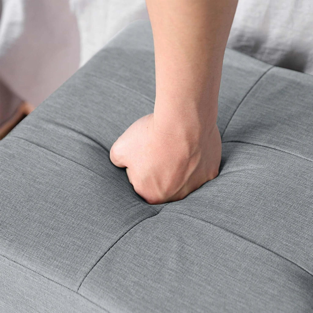 Panca/sgabello contenitore pieghevole imbottito con coperchio gambe in legno massello salvaspazio capacità 65L portata 300kg per camera da letto/corridoio grigio chiaro 12_0003152