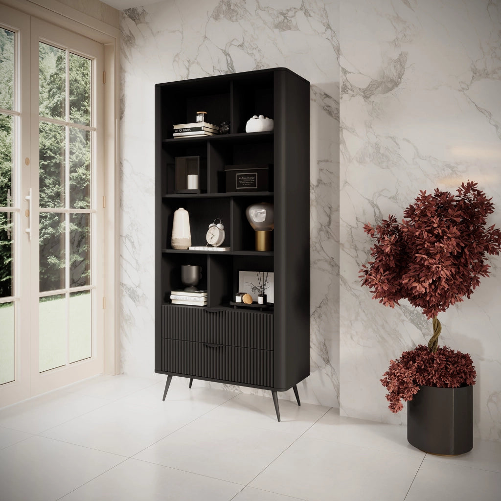 Biblioteca Kabavasi, Libreria 2 Cassetti, 88x38x194h cm Nero