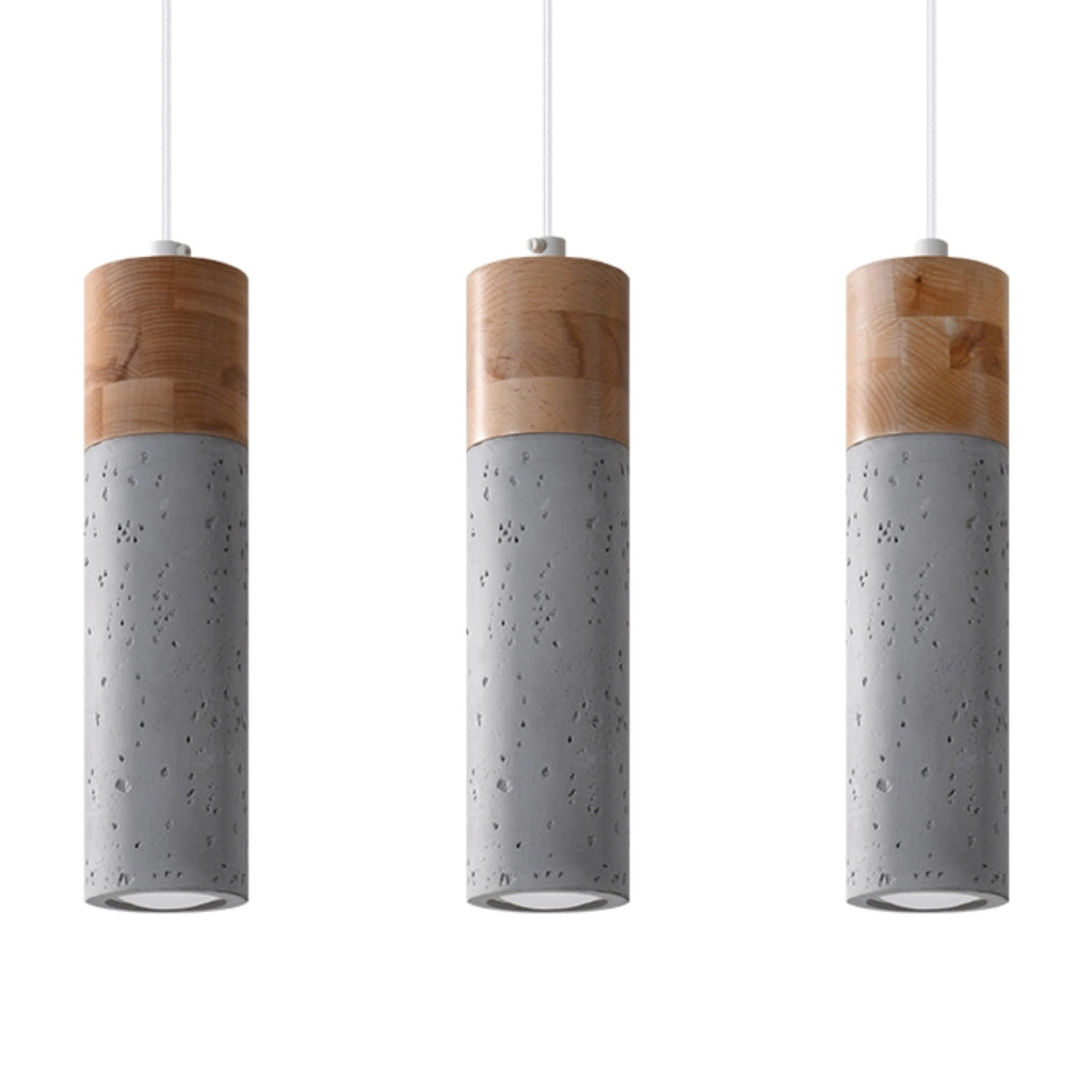 Lampada a sospensione industriale ZANE in cemento e legno a 3 luci 45x6x120 cm