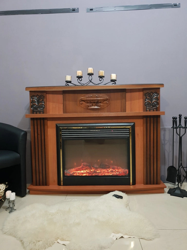Camino Elettrico da Pavimento 96,3x120x31,8 cm Effetto Fiamma 1500W Roma mini & Mars Noce
