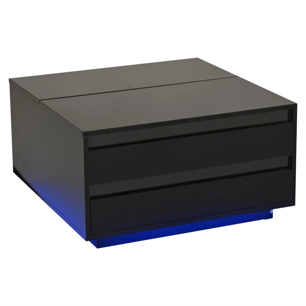 Tavolino da Caff¨¨ con LED e Cassetto ¨C MINIMAL ¨C Nero Lucido 70x70x38