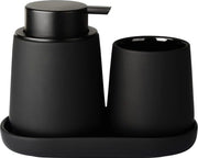 Set di accessori da bagno nero, 3 accessori inclusi: dispenser di sapone 350 ml, bicchiere per spazzola da denti 320 ml e contenitore per sapone