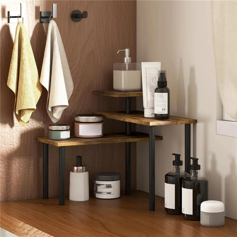 SCAFFALE CUCINA A 3 LIVELLI GIREVOLI SALVASPAZIO IN LEGNO E ACCIAIO, 40X10X36.5 CM, MARRONE RUSTICO