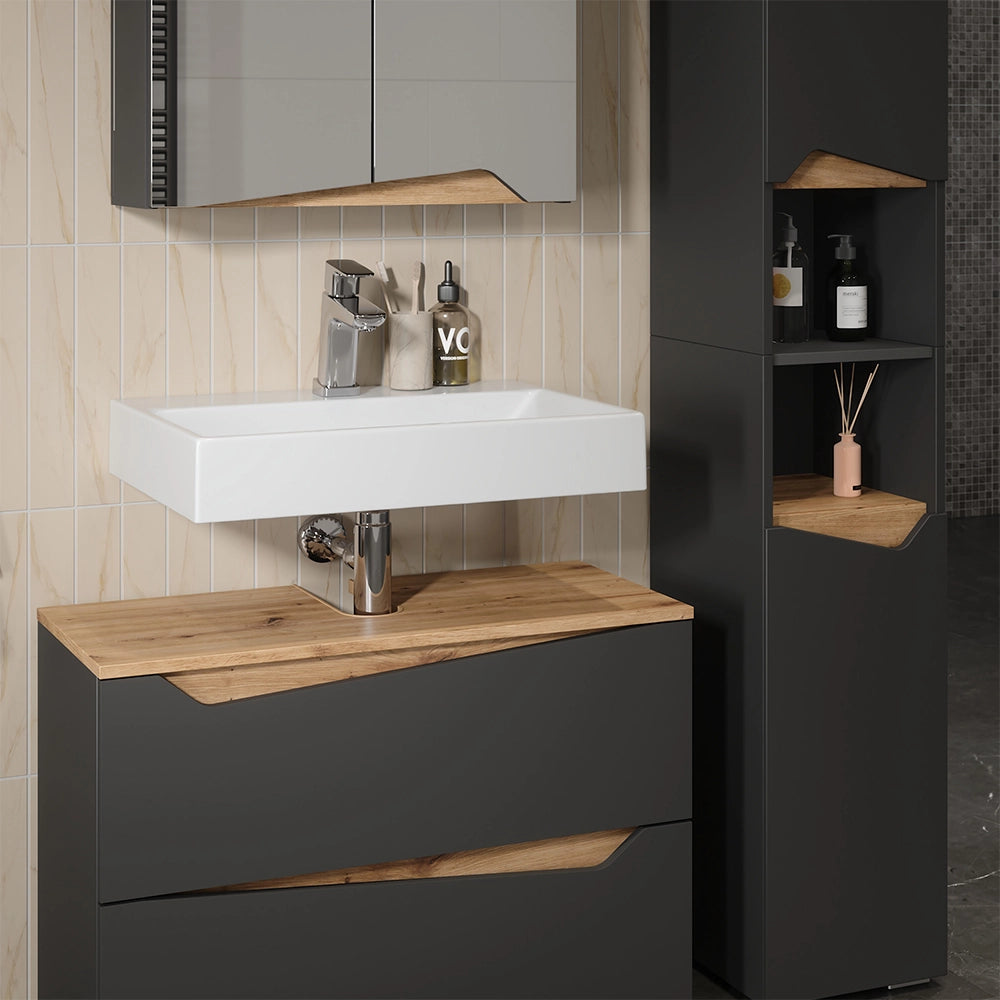 Vicco Set di mobili da bagno Antracite/Artisan 3 parti con mobile alto