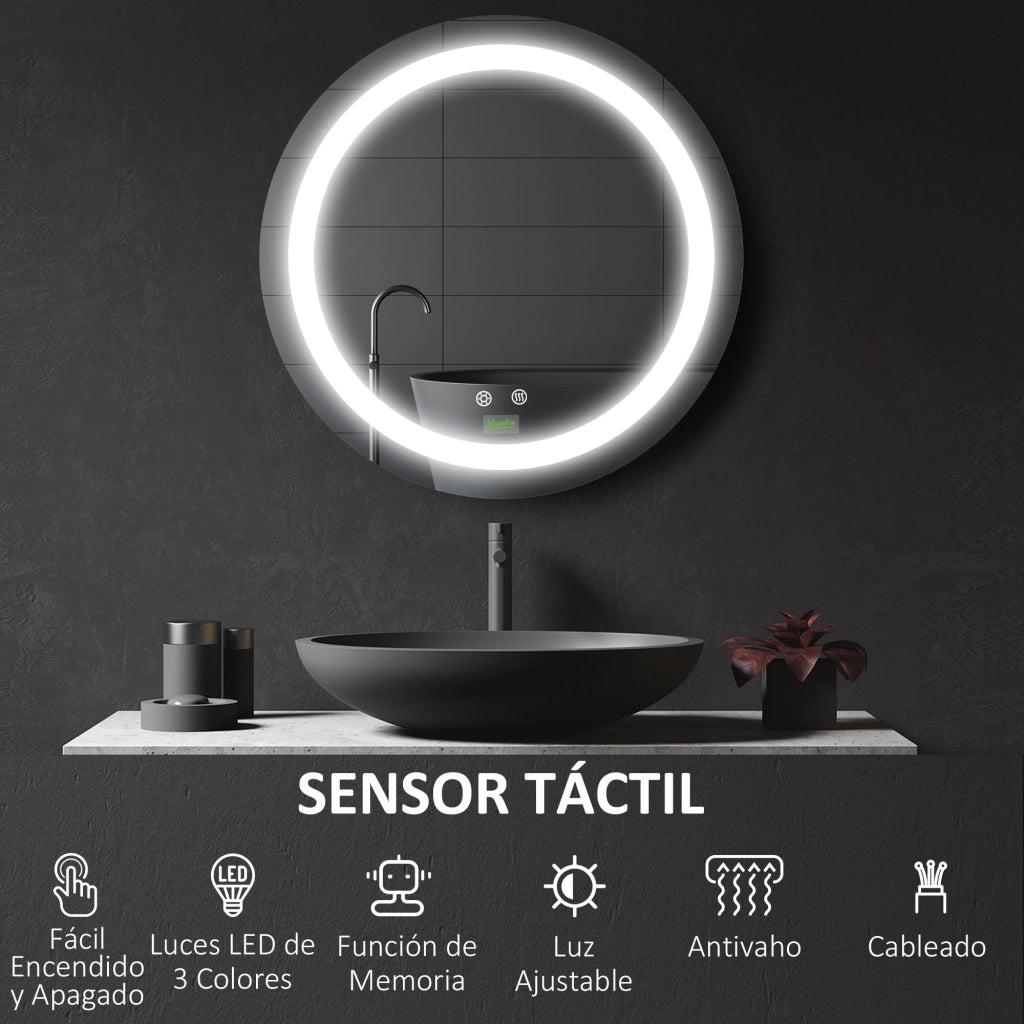 Specchio da Bagno con Luce LED Antivaho Tattile ¨C Zephmum ¨C ?50x4,6 cm Argento