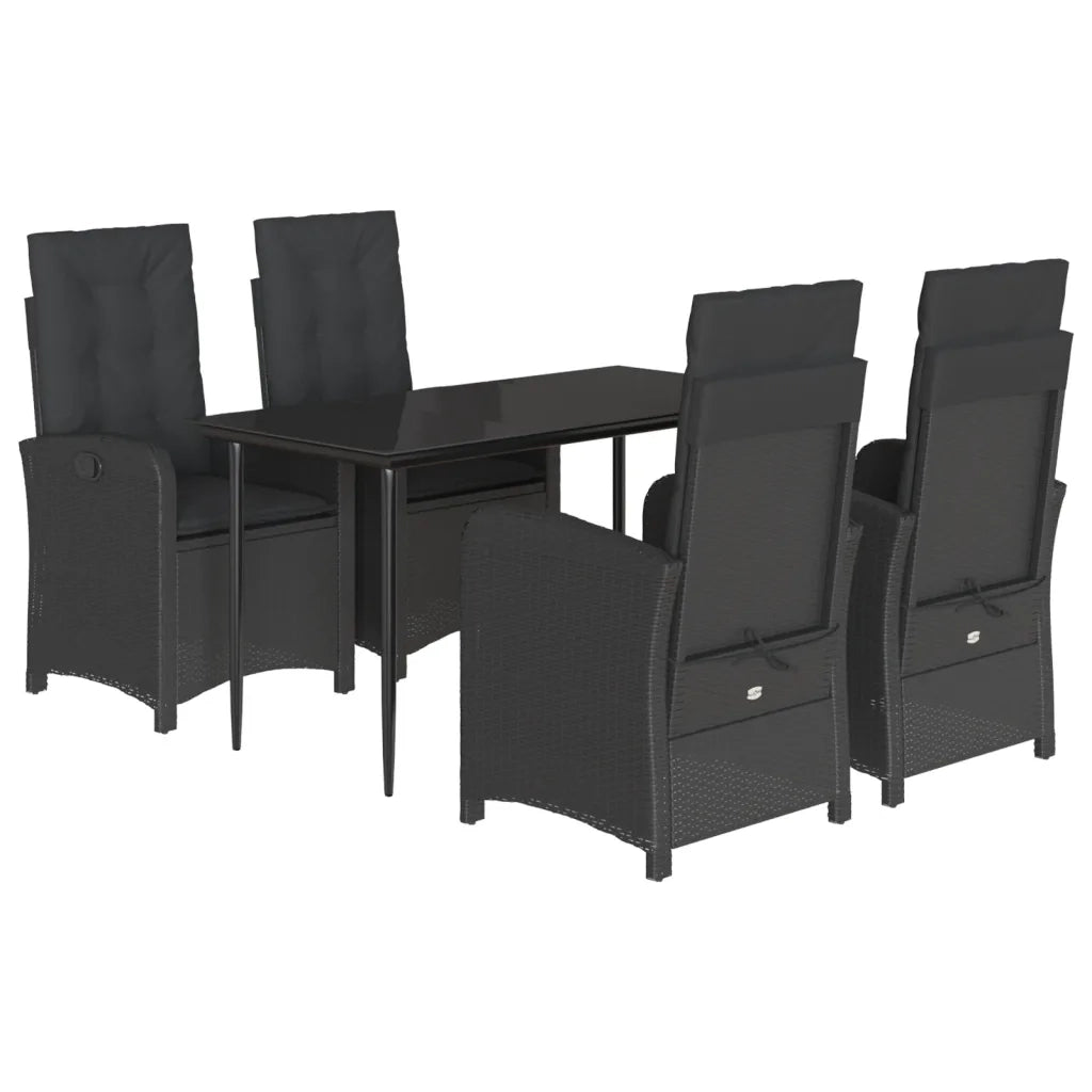 Set da Pranzo da Giardino 5 pz Nero con Cuscini in Polyrattan