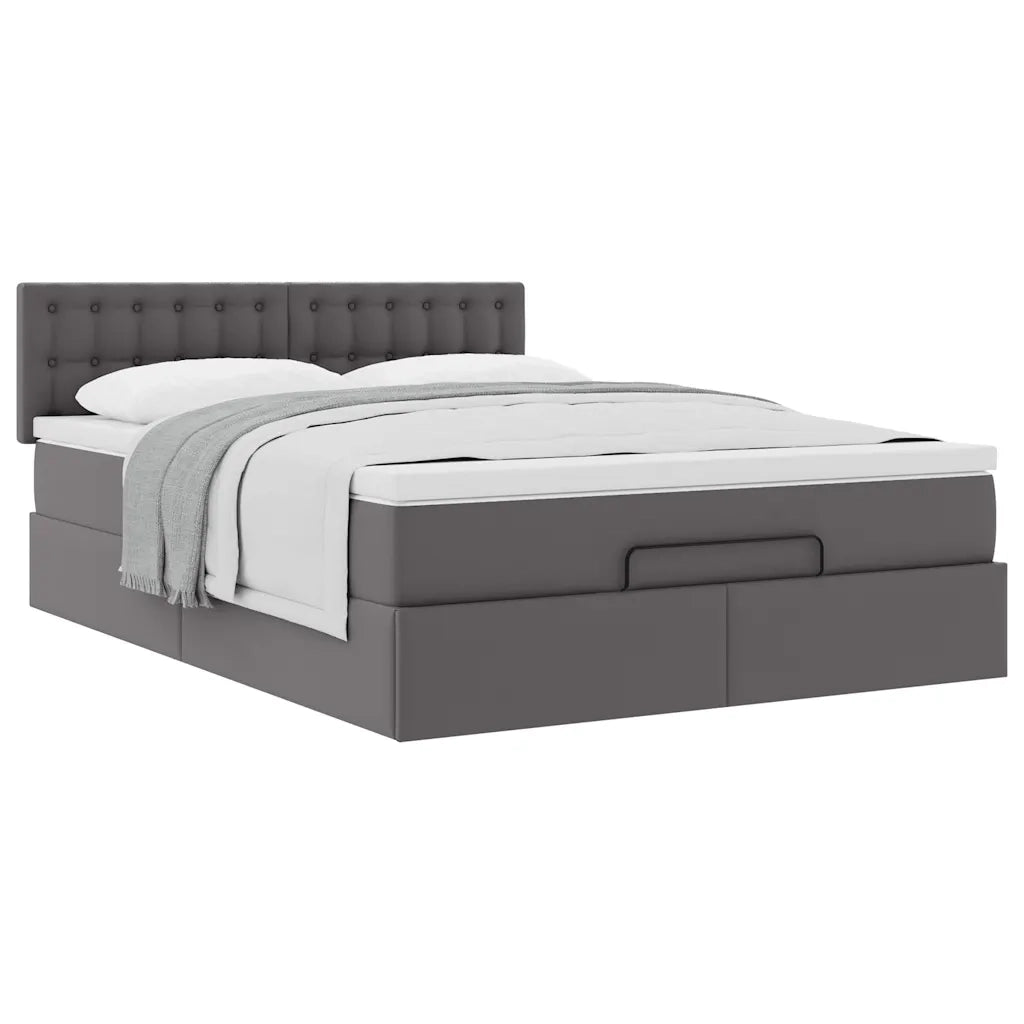 Struttura Letto Pouf con Materasso Grigio 140x200 cm Similpelle