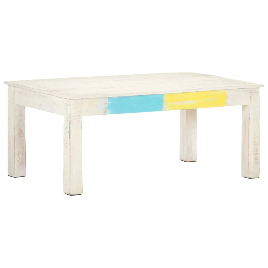 Tavolino da Salotto Bianco 110x60x45 cm in Massello di Mango