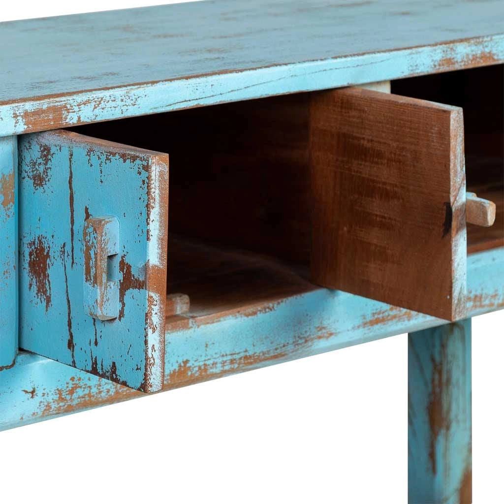 Mobile da ingresso in legno artigianale blu invecchiato 181x45x80h cm