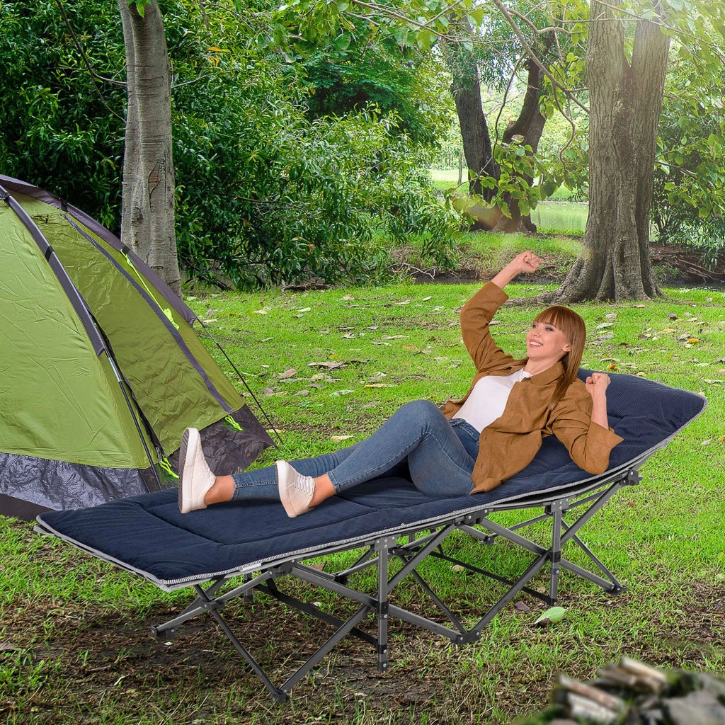 Letto da Campeggio con Cuscino e Telaio in Acciaio ¨C Zephmum ¨C 188x64,5x53 cm Blu