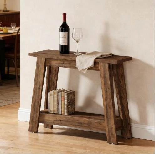 Tavolo consolle con 2 ripiani aperti 105 x 30 x 80 cm; marrone rustico
