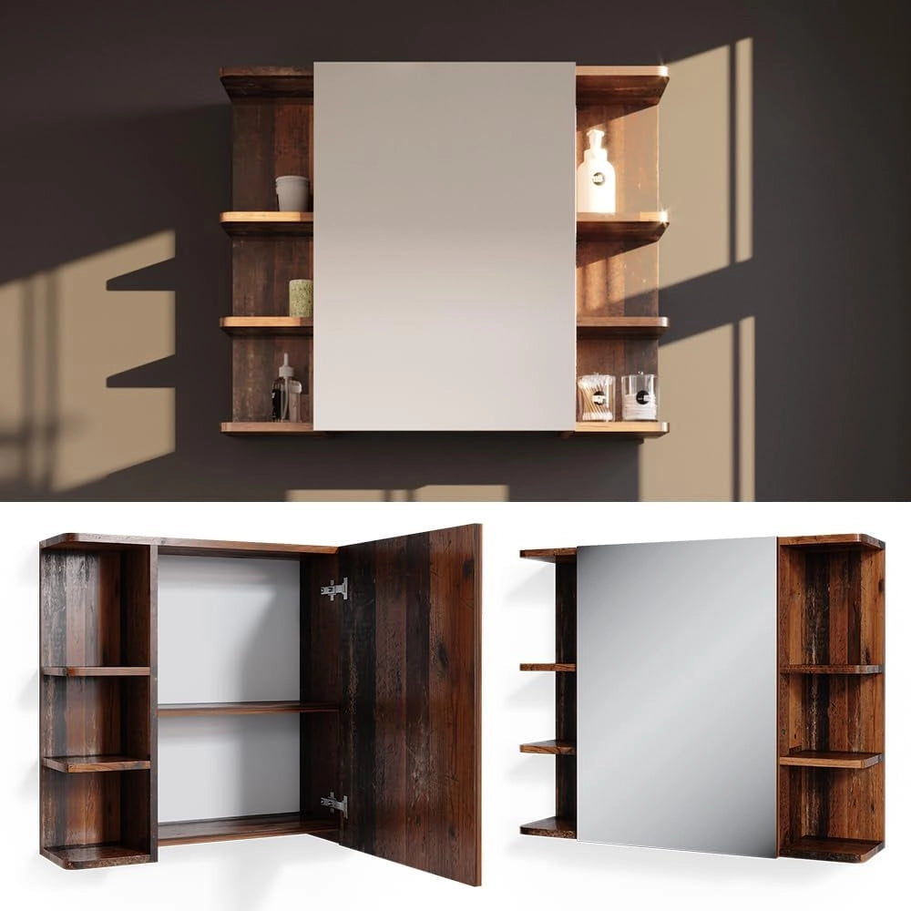 Specchio contenitore bagno Fynn, Oldstyle, 79.6 x 64 cm, con specchio e ripiani aperti per montaggio a parete