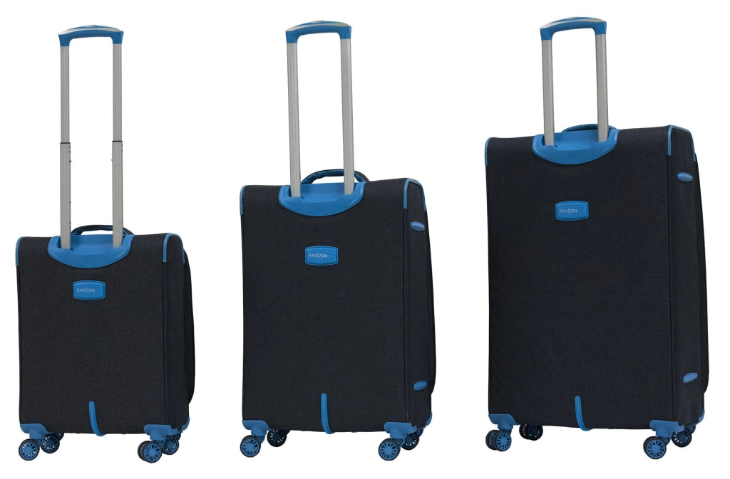Set 3 Valigie Trolley Morbide in Poliestere 4 Ruote TSA Ravizzoni Nettuno Nere
