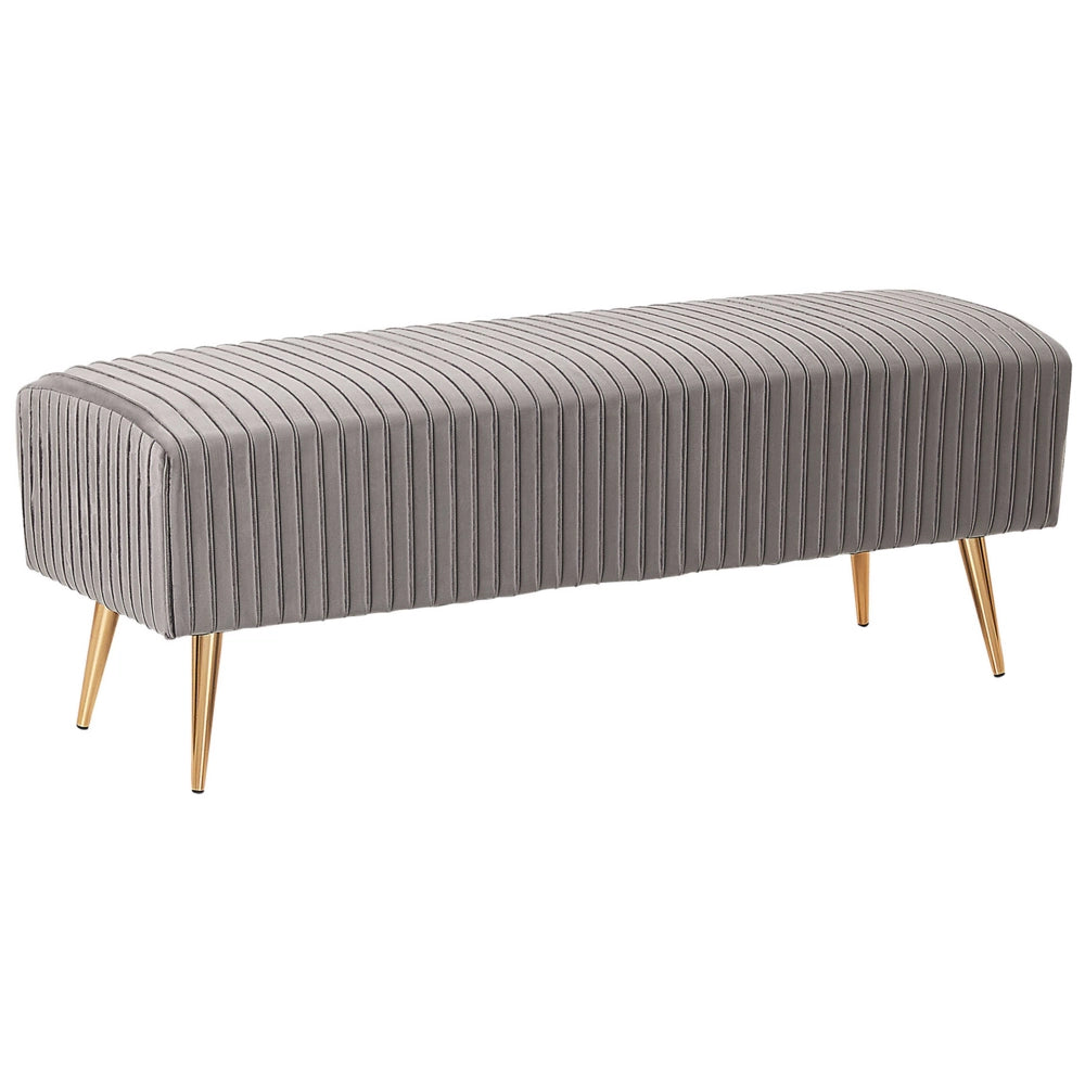 Panca Grigio Velluto Imbottito Gambe In Metallo dorato 118 cm Glamour Soggiorno Camera Da Letto Corridoio