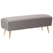 Panca Grigio Velluto Imbottito Gambe In Metallo dorato 118 cm Glamour Soggiorno Camera Da Letto Corridoio