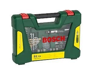 Bosch 2607017195 V-Line Set di Punte e Bit 91 Pezzi in Titanio con Cacciavite a Cricchetto e Asta Magnetica colore Titanio