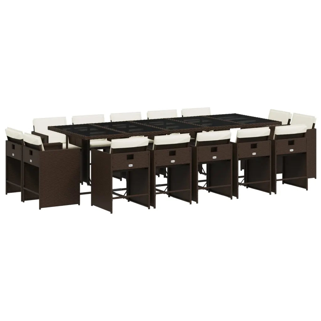 Set da Pranzo da Giardino 15 pz con Cuscini Marrone Polyrattan 3278000